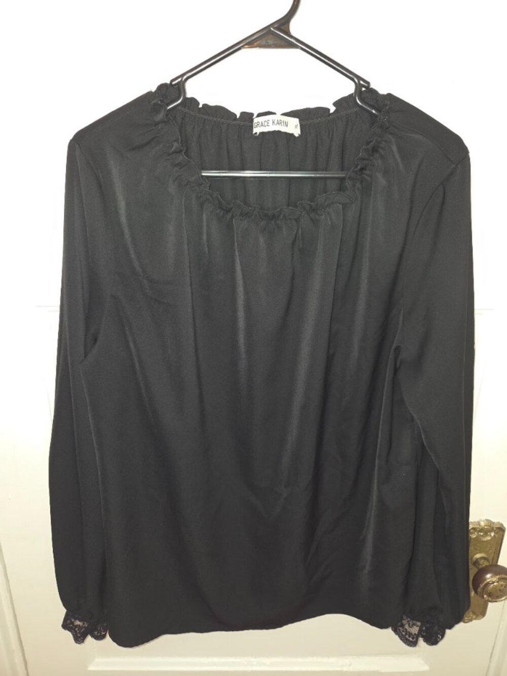 Grace Karin Black Longsleeve Blouse - Lace Cuffs - Women's Size XL